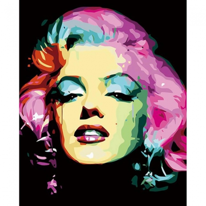 Kanvas Sayılarla Boyama Seti Kasnaklı-Çerçeveli Marilyn Monroe Renkli
