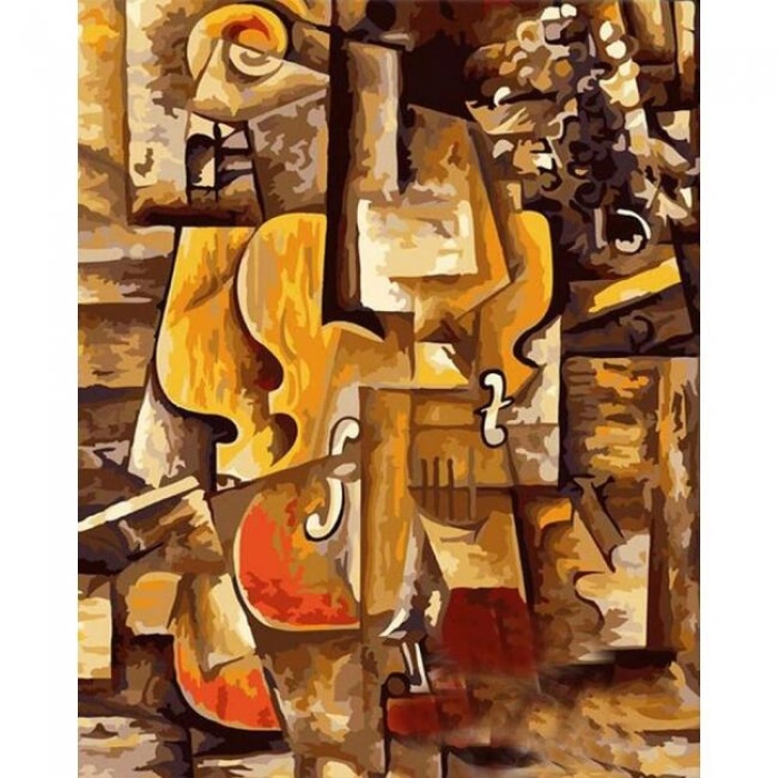 Kanvas Sayılarla Boyama Seti Kasnaklı-Çerçeveli Picasso Keman ve Üzümler