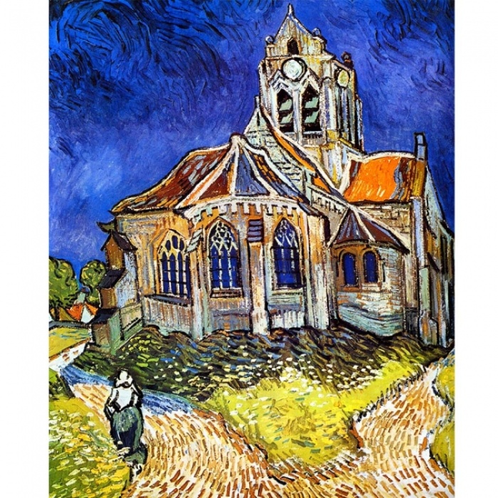 Kanvas Sayılarla Boyama Seti Kasnaklı-Çerçeveli Van Gogh Auversdeki Kilise