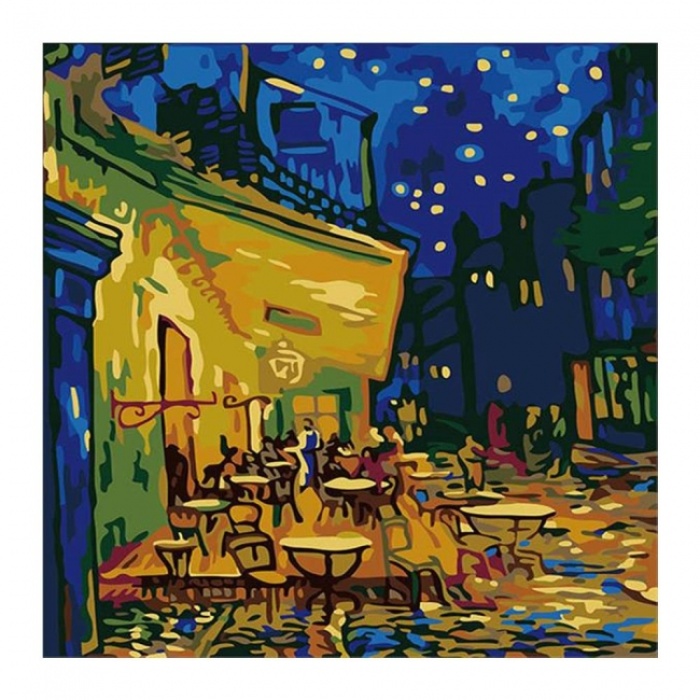Kanvas Sayılarla Boyama Seti Kasnaklı-Çerçeveli Van Gogh Teras Kafe