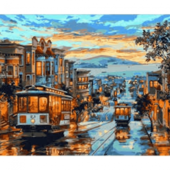 Kanvas Sayılarla Boyama Seti Kasnaklı-Çerçeveli Tramvay