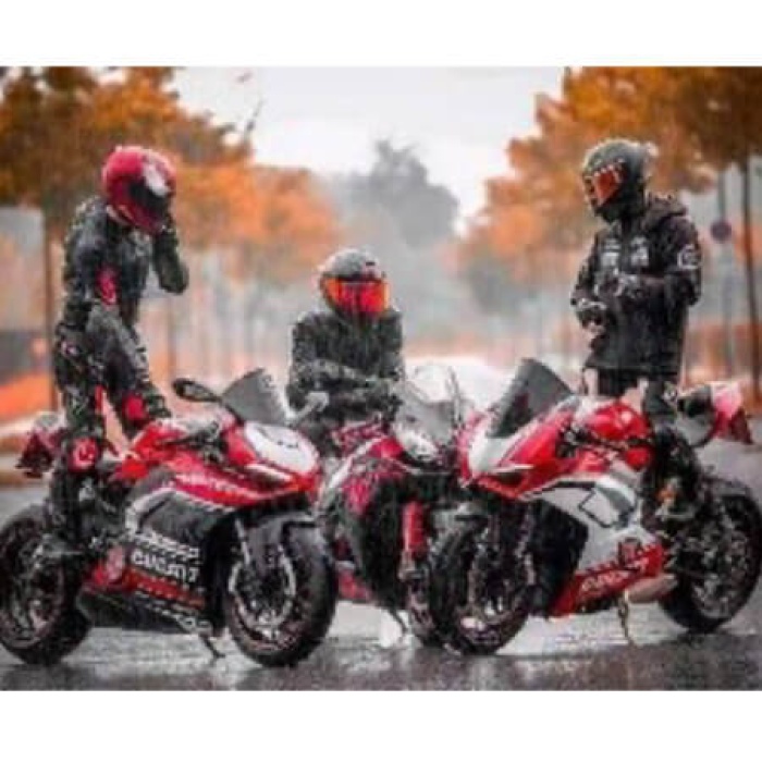 Kanvas Sayılarla Boyama Seti Kasnaklı-Çerçeveli Üç Motorcu