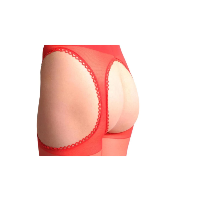 Kırmızı Kenarları Dantelli Özel Bölgesi Açık Külotlu Çorap