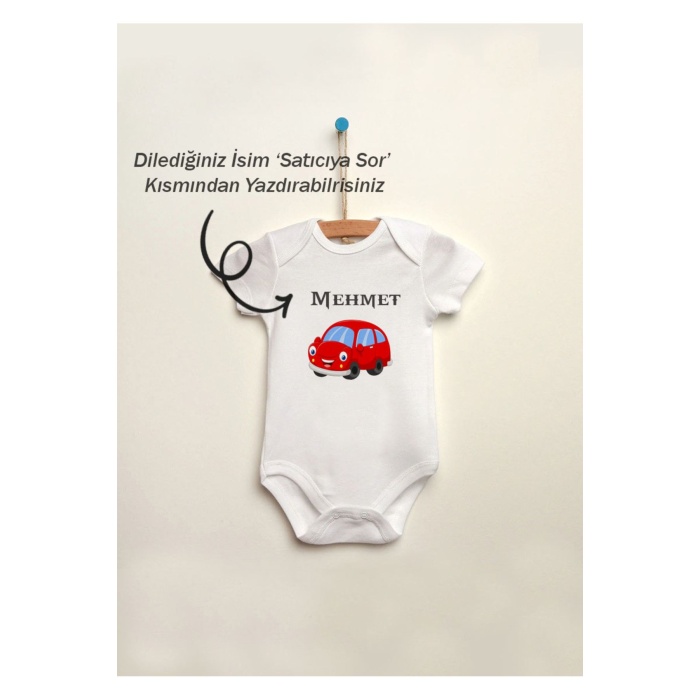 İsme Özel İsimli Baskılı %100 Pamuklu Çıtçıtlı Bebek Body Zıbın Atlet Tulum