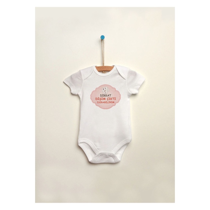 Dikkat Dişim Çıktı Baskılı %100 Pamuklu Çıtçıtlı Bebek Body Zıbın Atlet Tulum