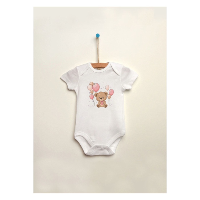 Ayıcık Bear Baskılı %100 Pamuklu Çıtçıtlı Bebek Body Zıbın Atlet Tulum