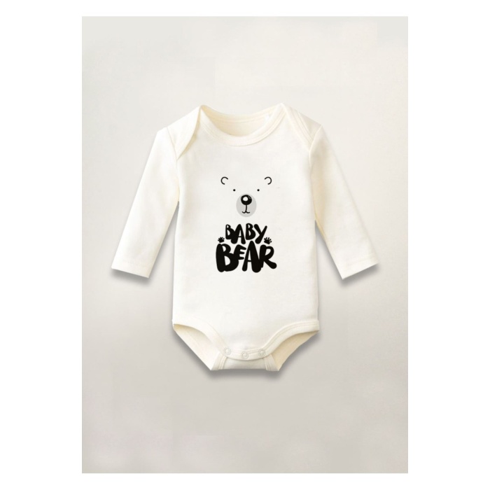Baby Bear Baskılı Pamuklu Uzun Kollu Çıtçıtlı Bebek Body Zıbın Atlet Tulum