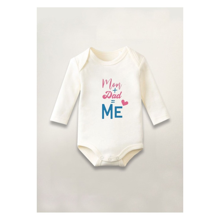 Dad Mom Me Baskılı Pamuklu Uzun Kollu Çıtçıtlı Bebek Body Zıbın Atlet Tulum