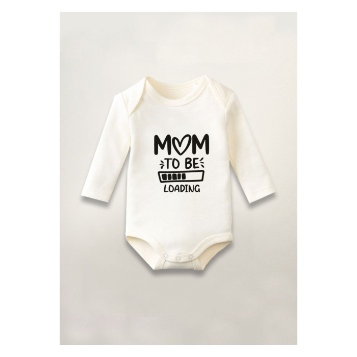 Mom To Bee Loading Baskılı Pamuklu Uzun Kollu Çıtçıtlı Bebek Body Zıbın Atlet Tulum