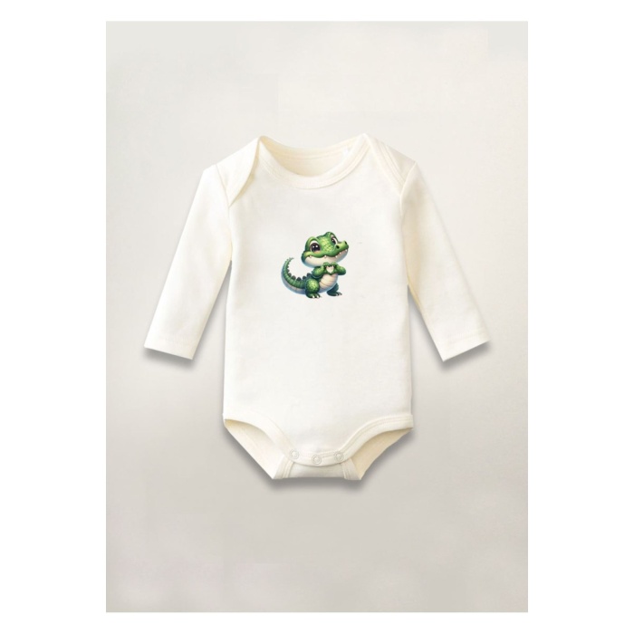 Timsah Baskılı Pamuklu Uzun Kollu Çıtçıtlı Bebek Body Zıbın Atlet Tulum