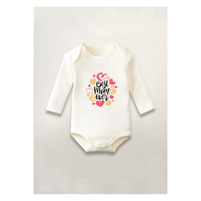 Best Mom Baskılı Pamuklu Uzun Kollu Çıtçıtlı Bebek Body Zıbın Atlet Tulum