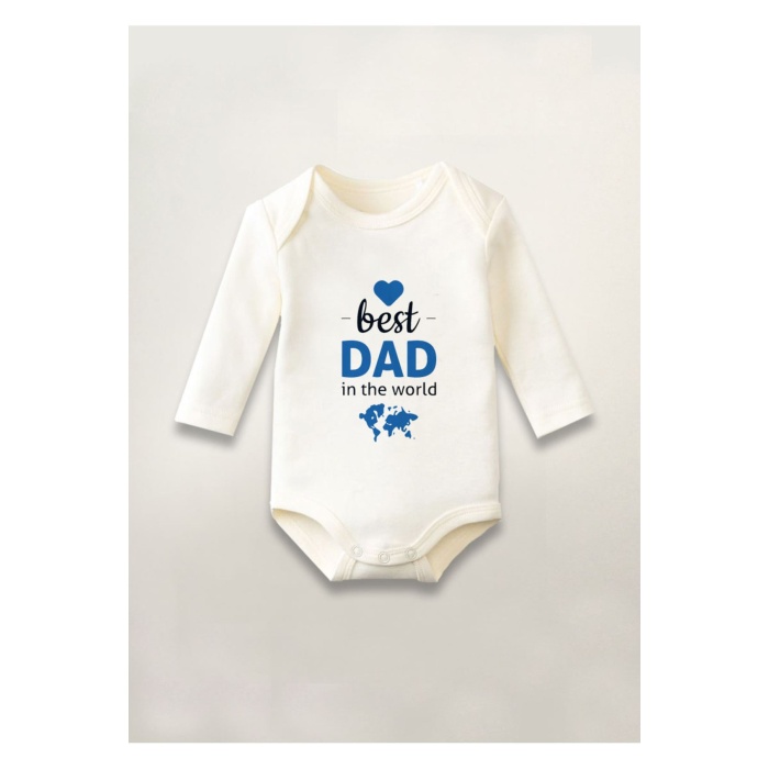 Best Dad In The World Baskılı Pamuklu Uzun Kollu Çıtçıtlı Bebek Body Zıbın Atlet Tulum