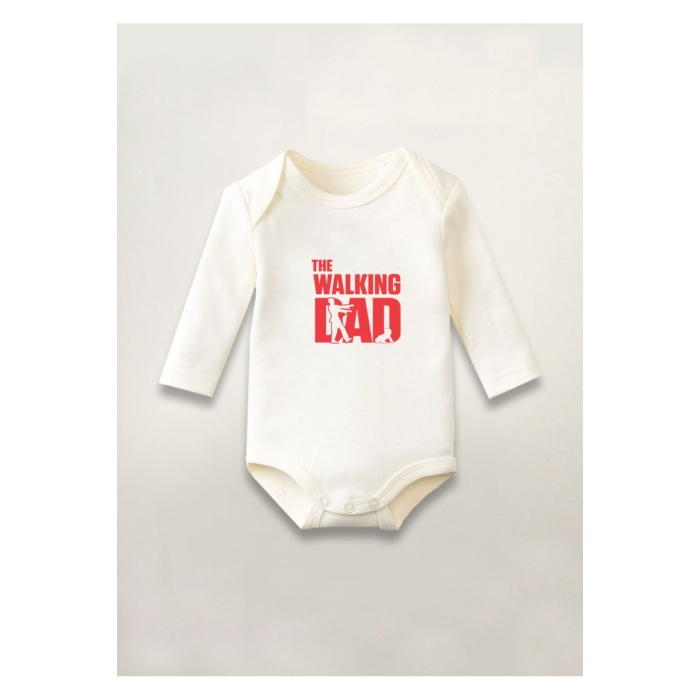 The Walking Dad Baba Baskılı Pamuklu Uzun Kollu Çıtçıtlı Bebek Body Zıbın Atlet Tulum