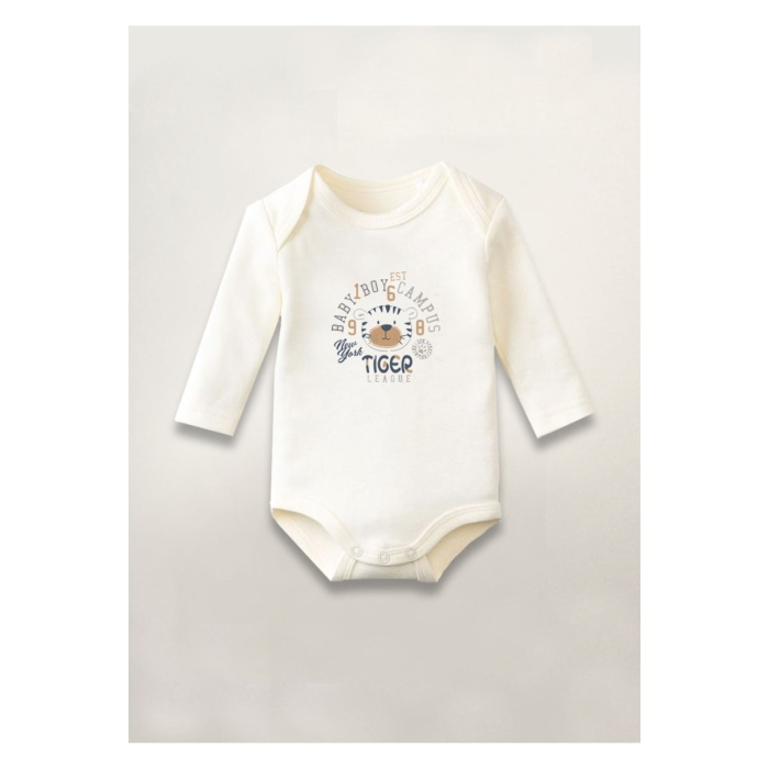 Tiger Kaplan Baskılı Pamuklu Uzun Kollu Çıtçıtlı Bebek Body Zıbın Atlet Tulum