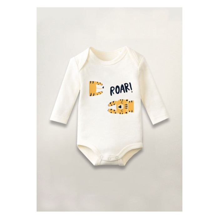 Kaplan Roar Baskılı Pamuklu Uzun Kollu Çıtçıtlı Bebek Body Zıbın Atlet Tulum