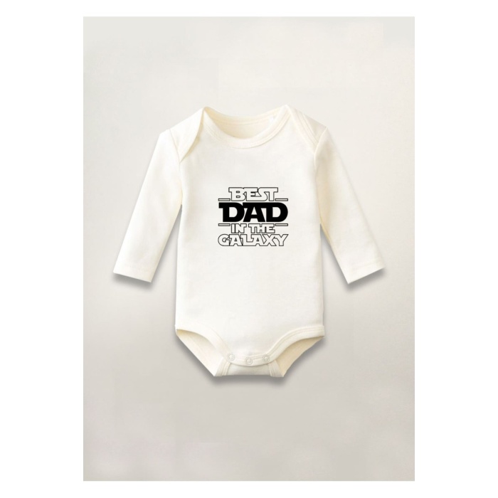 Best Dad The Galaxy Baskılı Pamuklu Uzun Kollu Çıtçıtlı Bebek Body Zıbın Atlet Tulum