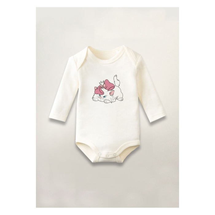 Pembe Kurdaleli Kedi Baskılı Pamuklu Uzun Kollu Çıtçıtlı Bebek Body Zıbın Atlet Tulum