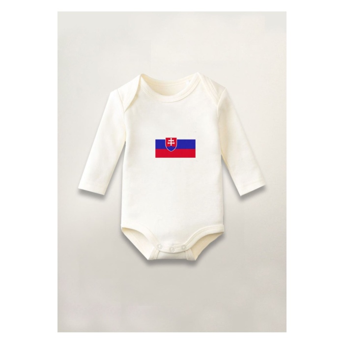 Slovakya Ülke Bayrağı Baskılı Pamuklu Uzun Kollu Çıtçıtlı Bebek Body Zıbın Atlet Tulum