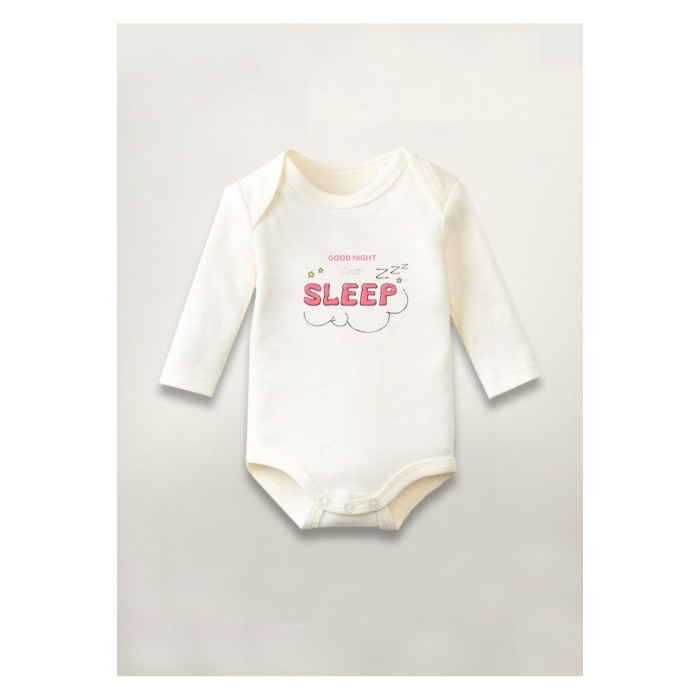 Good Night İyi Geceler Baskılı Pamuklu Uzun Kollu Çıtçıtlı Bebek Body Zıbın Atlet Tulum