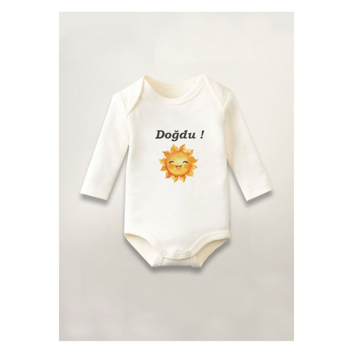 Doğdu Güneşim Baskılı Pamuklu Uzun Kollu Çıtçıtlı Bebek Body Zıbın Atlet Tulum