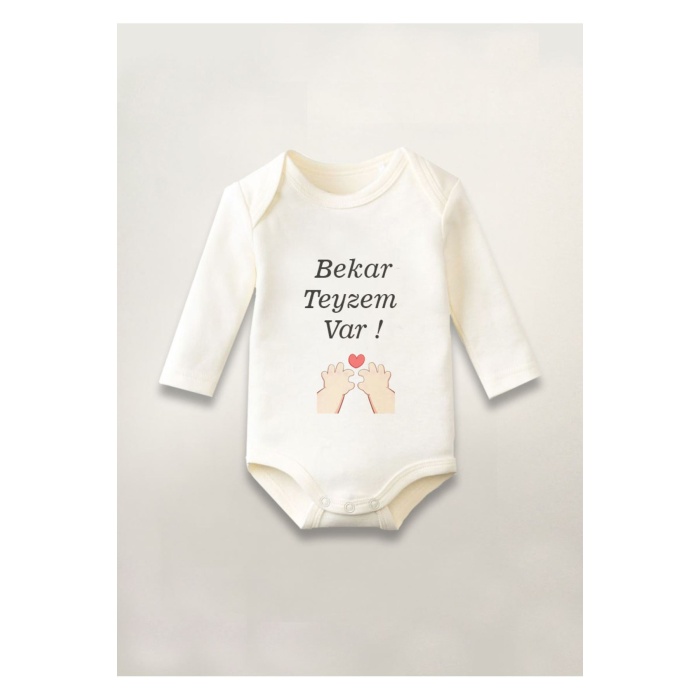 Bekar Teyzem Var Baskılı Pamuklu Uzun Kollu Çıtçıtlı Bebek Body Zıbın Atlet Tulum