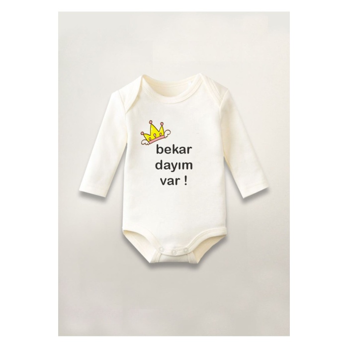 Bekar Dayım Var Baskılı Pamuklu Uzun Kollu Çıtçıtlı Bebek Body Zıbın Atlet Tulum