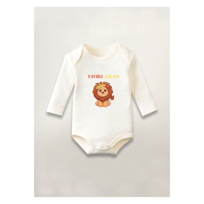 Yavru Aslan Baskılı Pamuklu Uzun Kollu Çıtçıtlı Bebek Body Zıbın Atlet Tulum