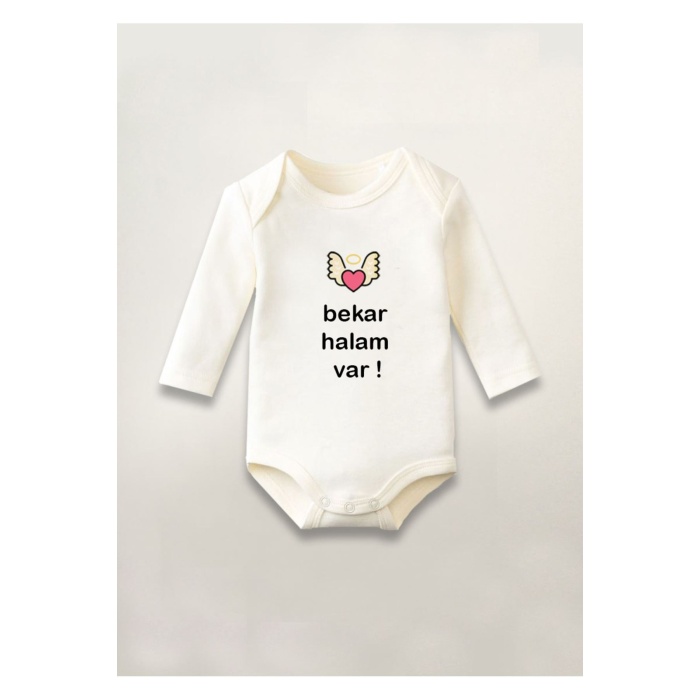Bekar Halam Var Baskılı Pamuklu Uzun Kollu Çıtçıtlı Bebek Body Zıbın Atlet Tulum