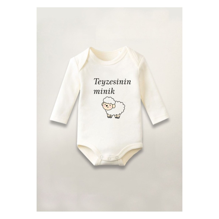 Teyzesinin Minik Kuzusu Baskılı Pamuklu Uzun Kollu Çıtçıtlı Bebek Body Zıbın Atlet Tulum