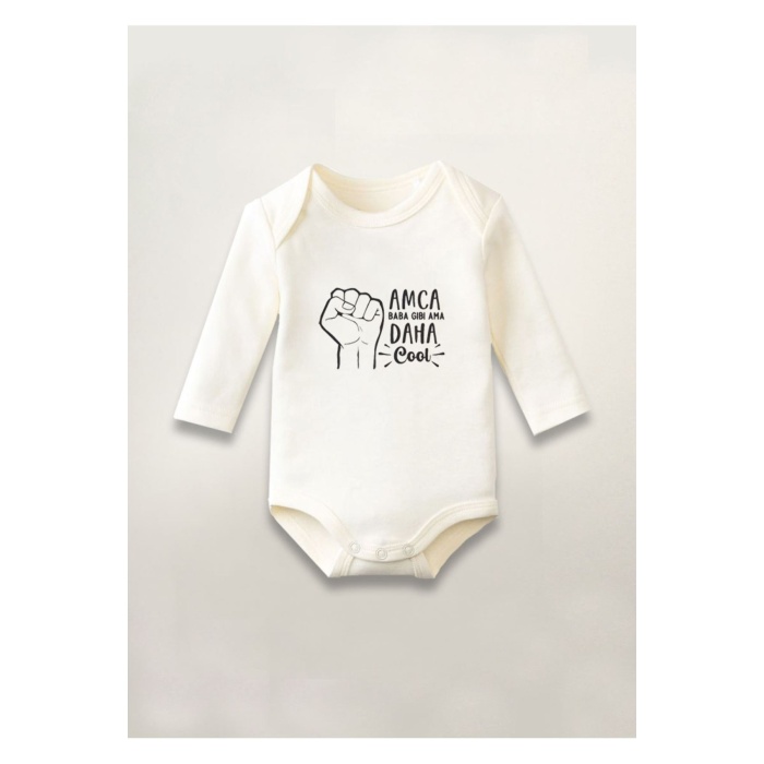 Amcam Cool Baskılı Pamuklu Uzun Kollu Çıtçıtlı Bebek Body Zıbın Atlet Tulum