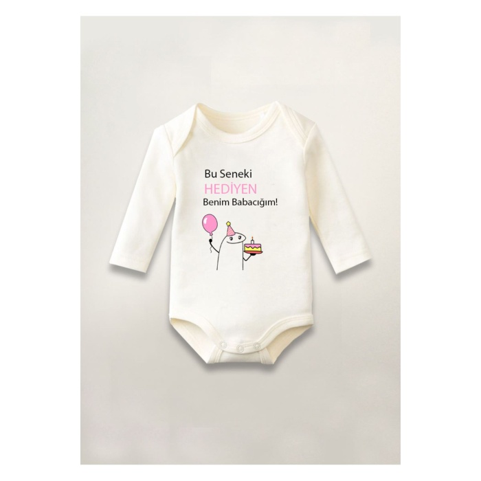 Bu Seneki Hediyen Benim Baskılı Pamuklu Uzun Kollu Çıtçıtlı Bebek Body Zıbın Atlet Tulum