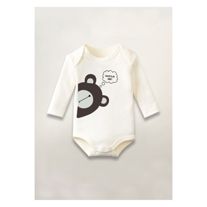 Naber Dostum Baskılı Pamuklu Uzun Kollu Çıtçıtlı Bebek Body Zıbın Atlet Tulum