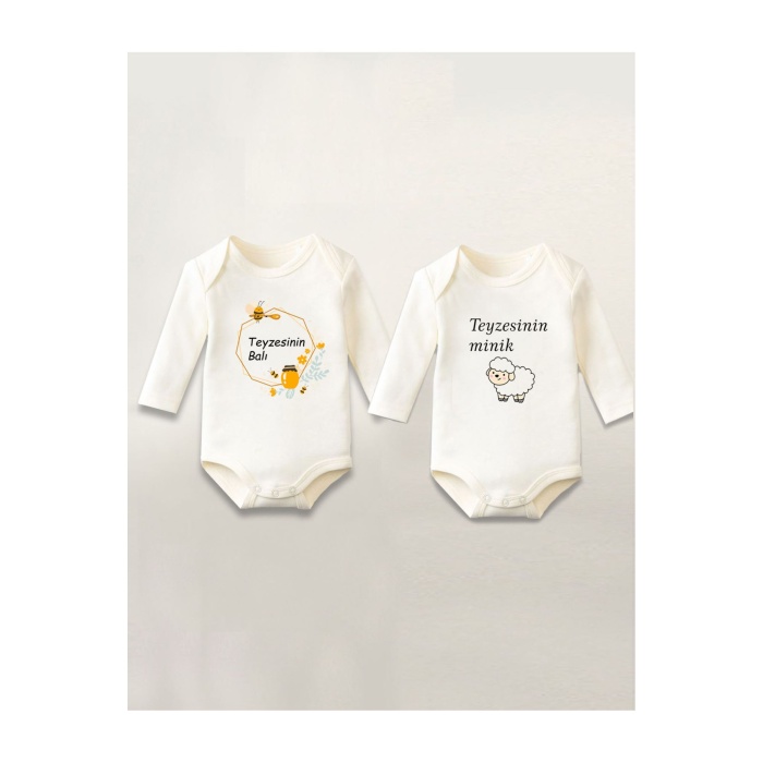 Teyze Baskılı 2li Pamuklu Uzun Kollu Çıtçıtlı Bebek Body Zıbın Atlet Tulum