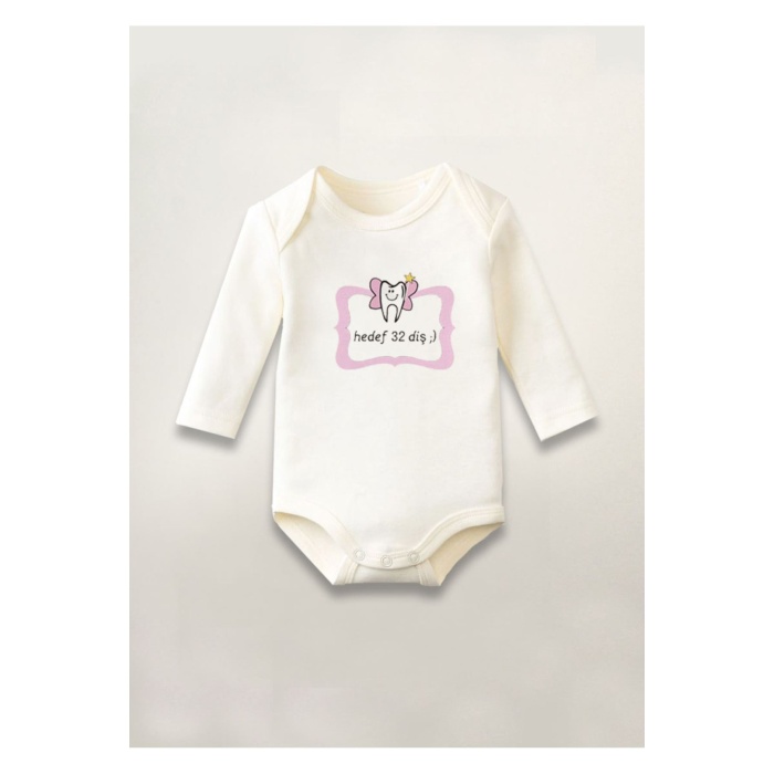 Dişim Çıktı Baskılı Pamuklu Uzun Kollu Çıtçıtlı Bebek Body Zıbın Atlet Tulum