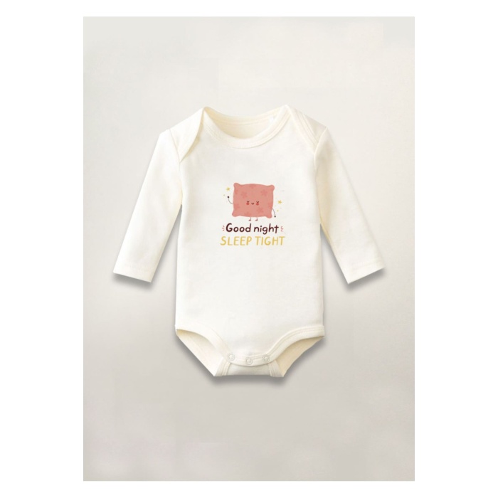 Good Night İyi Geceler Baskılı Pamuklu Uzun Kollu Çıtçıtlı Bebek Body Zıbın Atlet Tulum