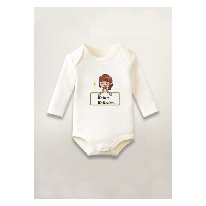 Halam Halleder Baskılı Pamuklu Uzun Kollu Çıtçıtlı Bebek Body Zıbın Atlet Tulum