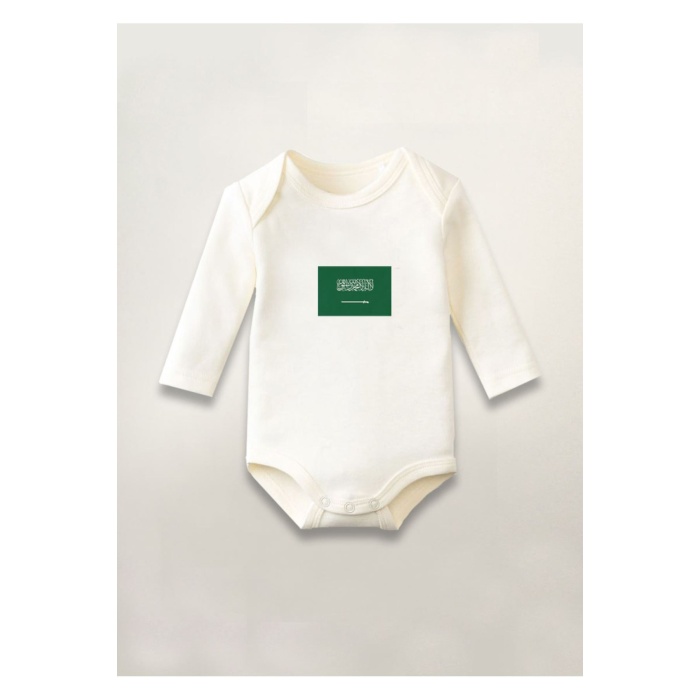 Suudi Arabistan Baskılı Pamuklu Uzun Kollu Çıtçıtlı Bebek Body Zıbın Atlet Tulum