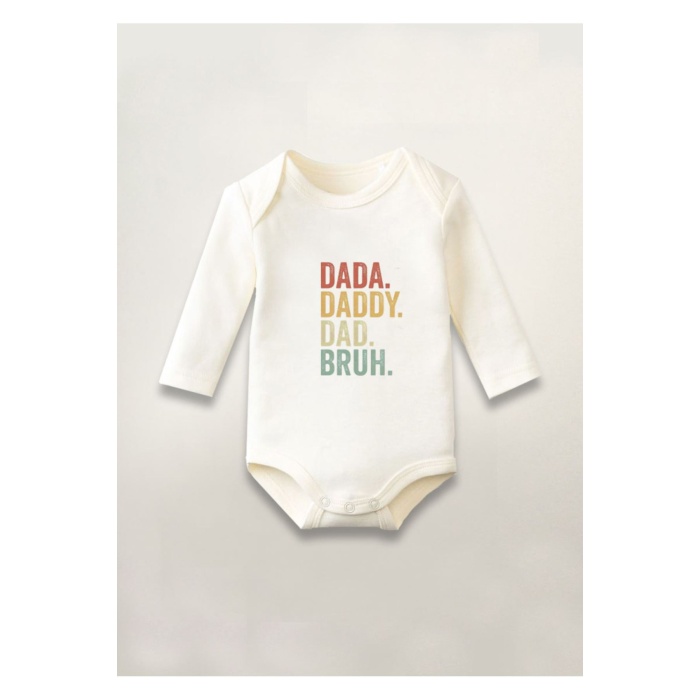 Dady Dad Bruh Baskılı Pamuklu Uzun Kollu Çıtçıtlı Bebek Body Zıbın Atlet Tulum