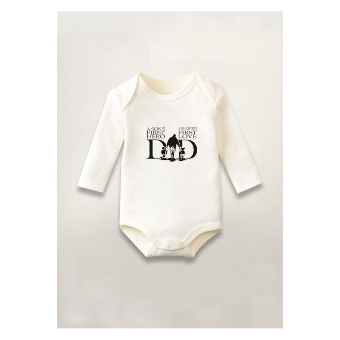Dad Baskılı Pamuklu Uzun Kollu Çıtçıtlı Bebek Body Zıbın Atlet Tulum