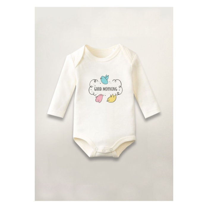 Good Morning Günaydın Baskılı Pamuklu Uzun Kollu Çıtçıtlı Bebek Body Zıbın Atlet Tulum
