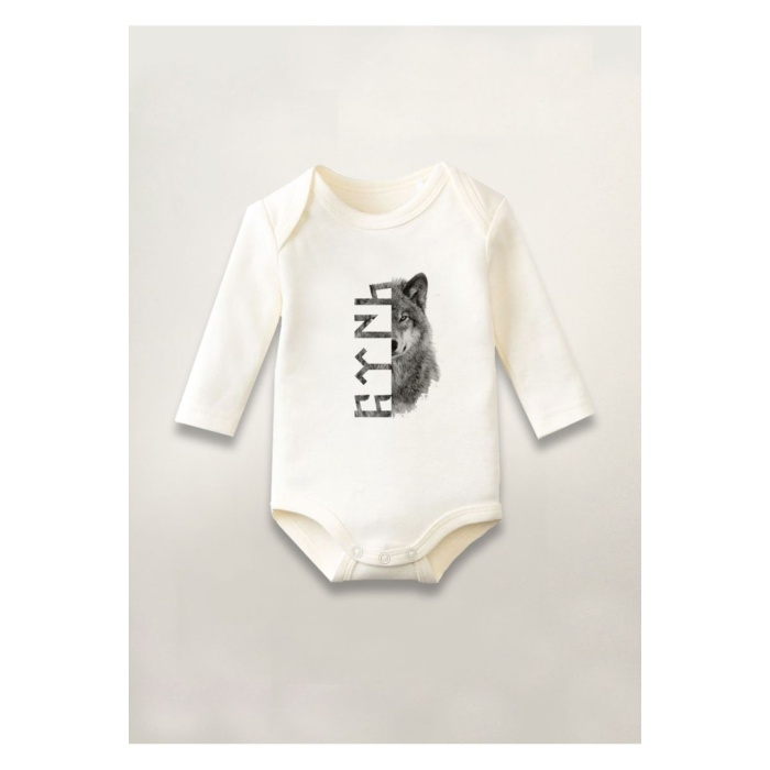 Türk Bozkurt Kurt Baskılı Pamuklu Uzun Kollu Çıtçıtlı Bebek Body Zıbın Atlet Tulum