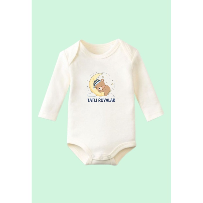 Pamuklu Body Tatlı Rüyalar Tasarımlı Beyaz 0-24 Ay