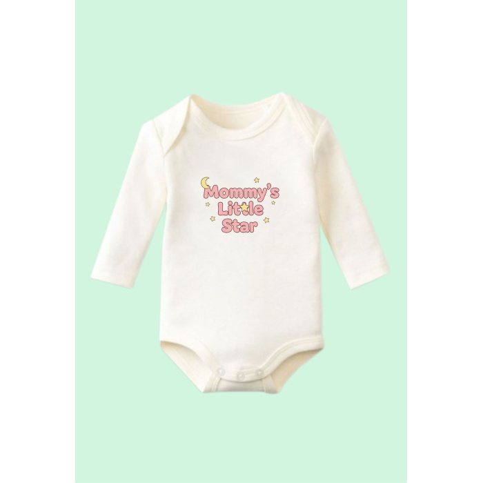 Bebek Body Mommys Tasarımlı  Uzun Kollu Nefes Alır Pamuk  Beyaz