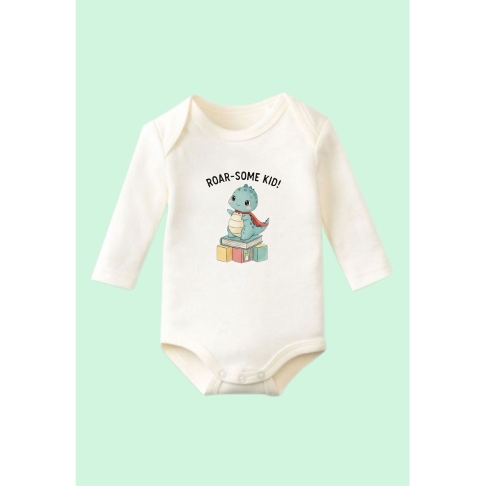 Baskılı Zıbın Roer Tasarımlı Unisex  Uygun Çıtçıtlı  Beyaz