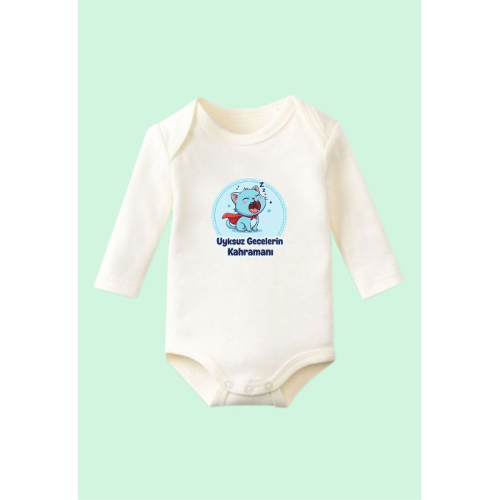 Çıtçıtlı Bebek Body Uykusuz Kahraman Tasarımlı Rahat  Pamuk