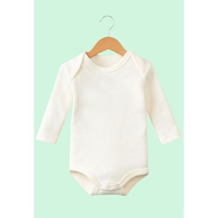 Unisex Bebek  Beyaz Body Sert Çocuk Tasarımlı Uzun Kollu Body  Pamuklu Beyaz