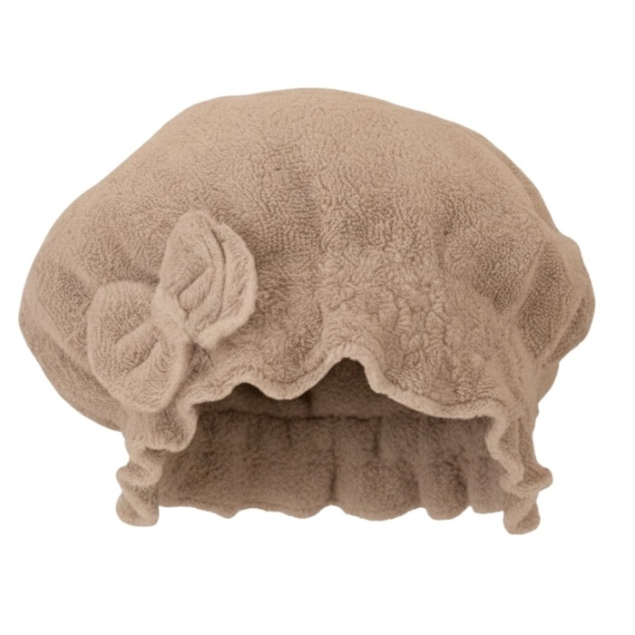 Saç Kurulama Banyo Duş Bonesi – %100 Pamuk , Fiyonklu Kahverengi