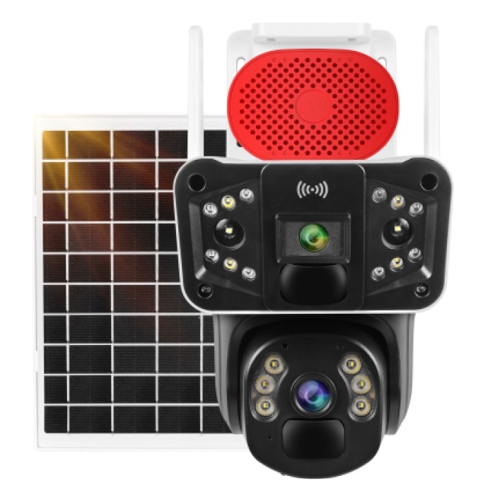 Okam 3915 4g 6mp Dual Lens Güneş Panelli Solar Sirenli Güvenlik Kamerası beyaz Renk