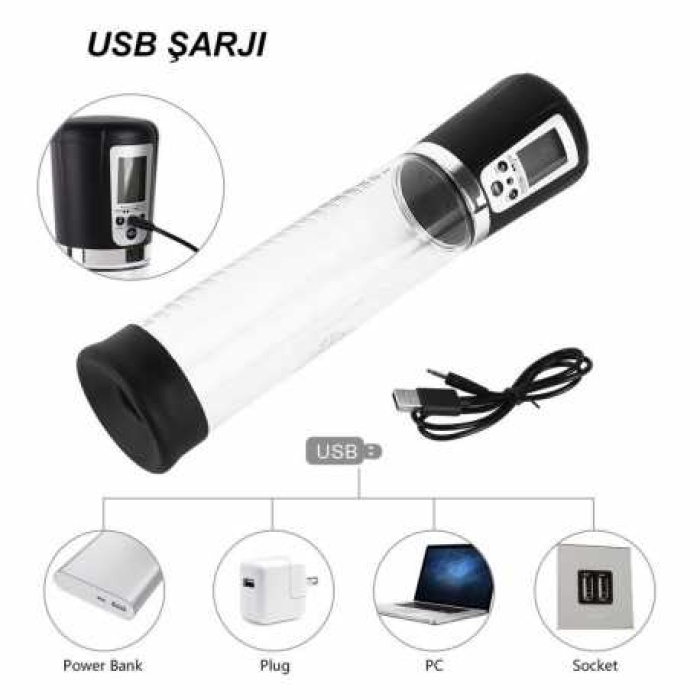 Full Otomatik Led Ekranlı Usb Şarjlı Güçlü Penis Pompası