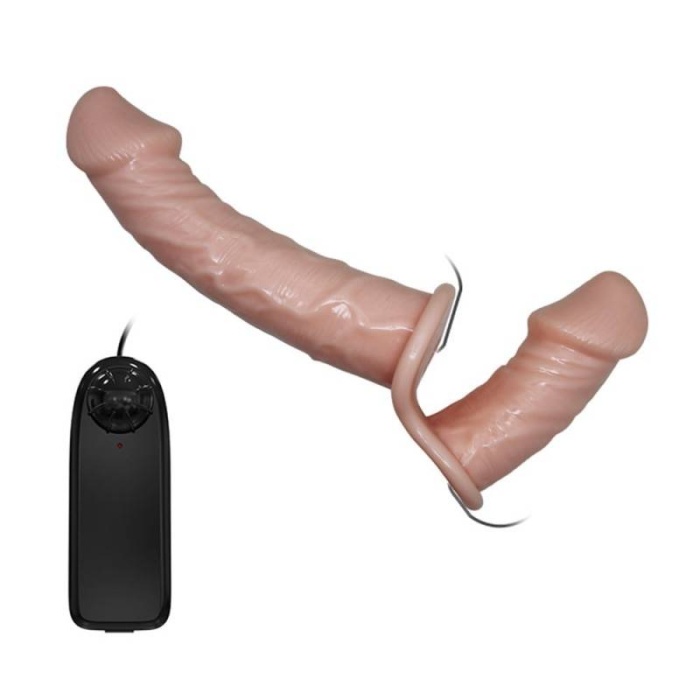 17,5 cm Çift Taraflı Titreşimli Belden Bağlamalı Penis